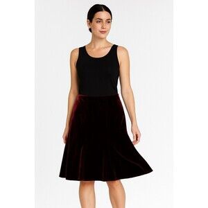 Eileen Fisher New Deadstock VTG  Velvet Godet‎ Skirt In Mulberry Size L